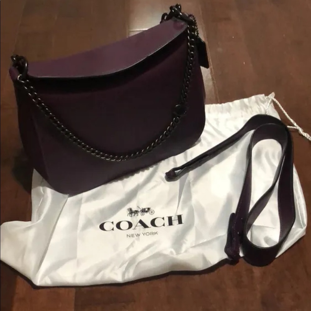 Gorgeous Deep Purple Coach Retail Gun metal chain bag